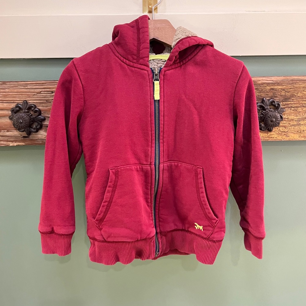 Mini Boden Boys Red Sherpa Lined Full Zip Hoodie Sweatshirt Size 4-5Y